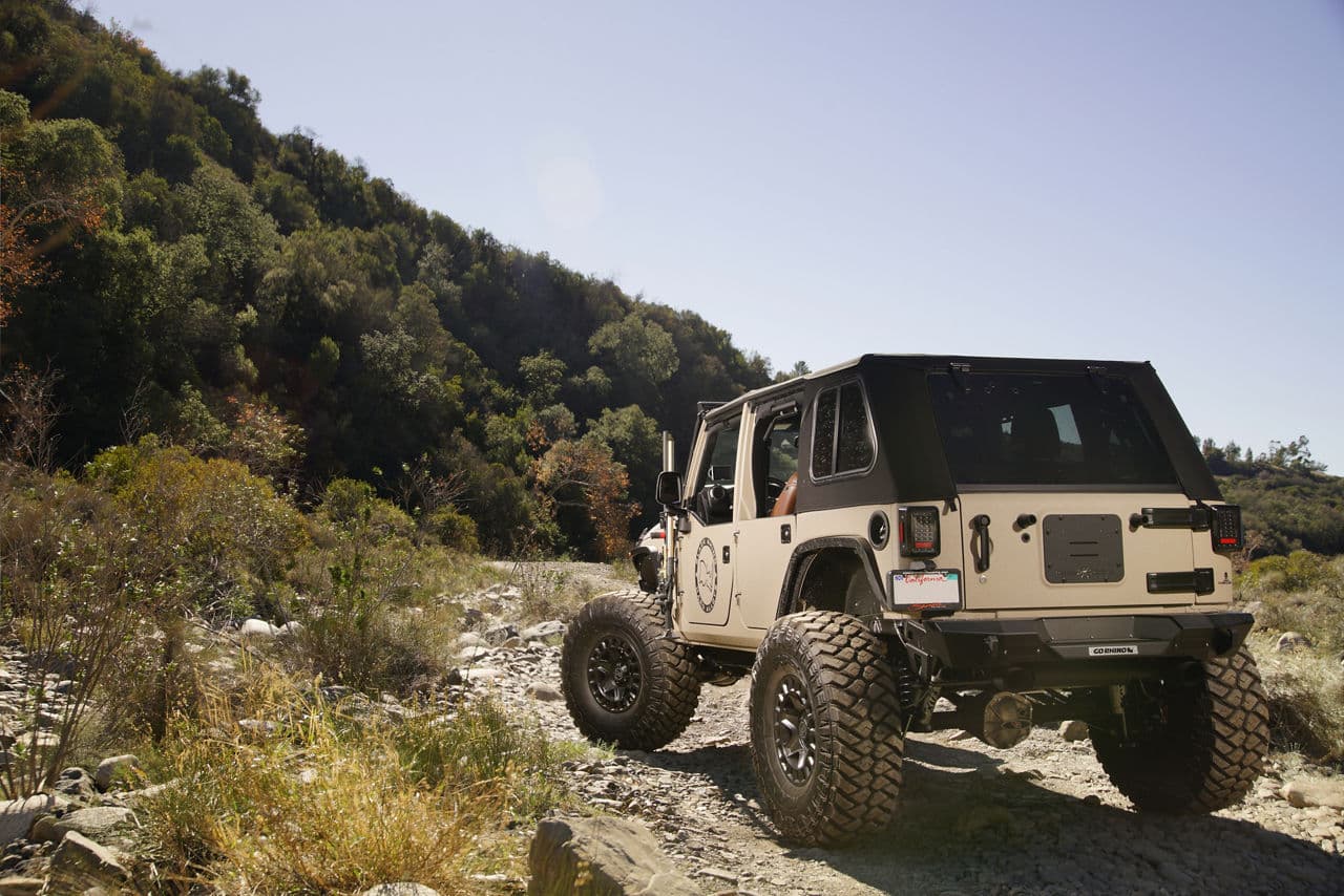 Detail view of 2016 Jeep Wrangler with truck and suv wheels