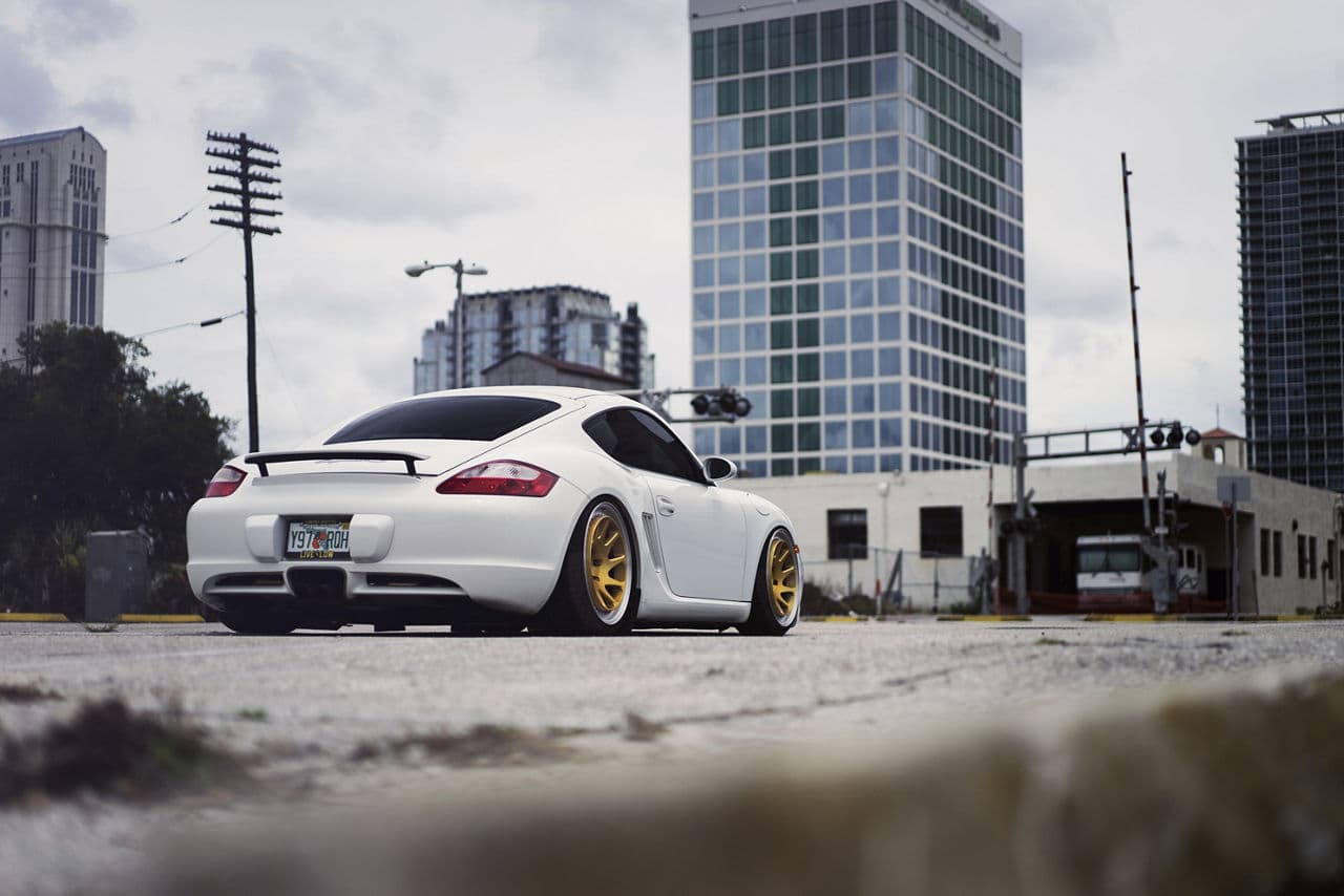 Detail view of 2016 Porsche Cayman with wheels