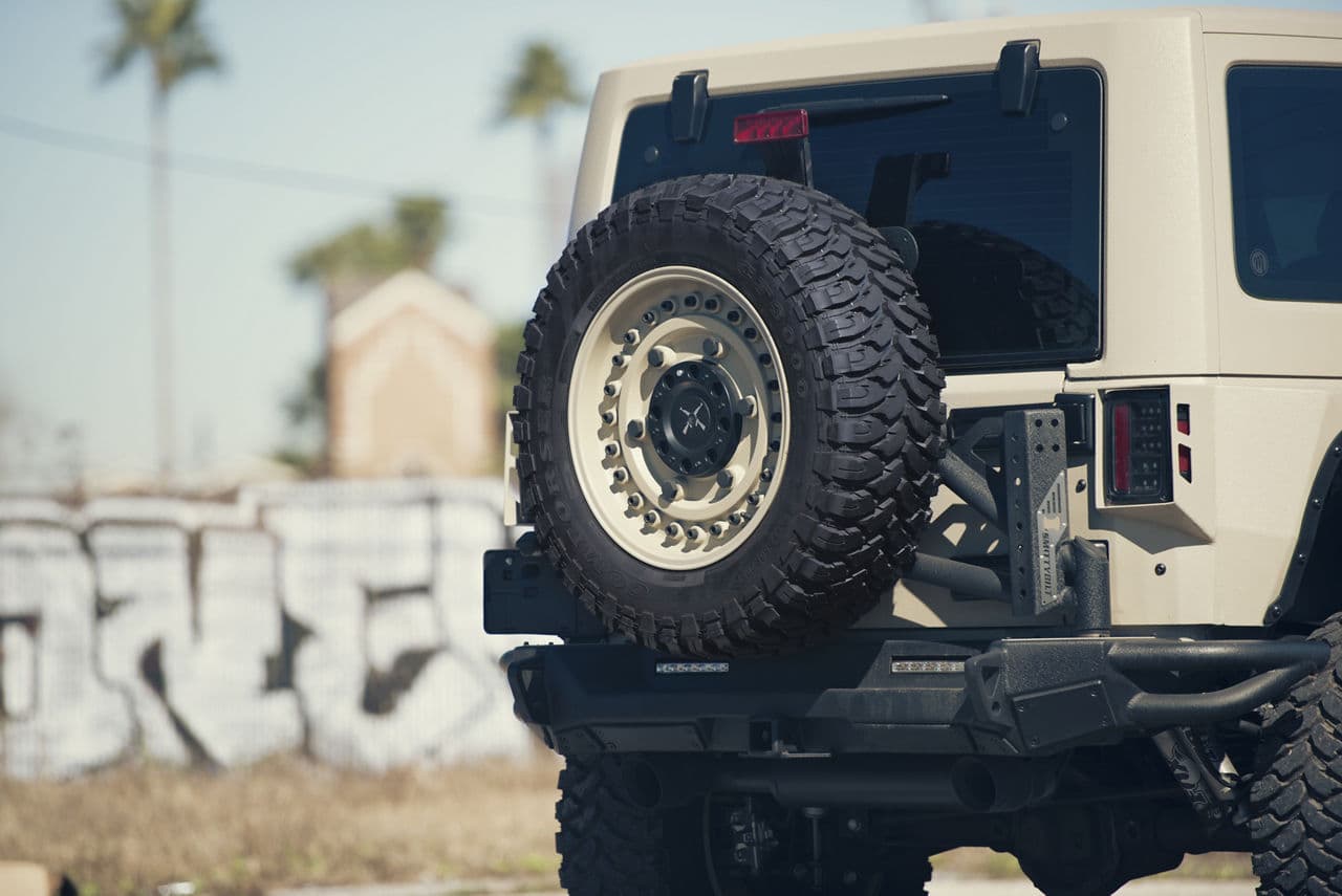Detail view of 2017 Jeep Wrangler Rubicon with truck suv wheels