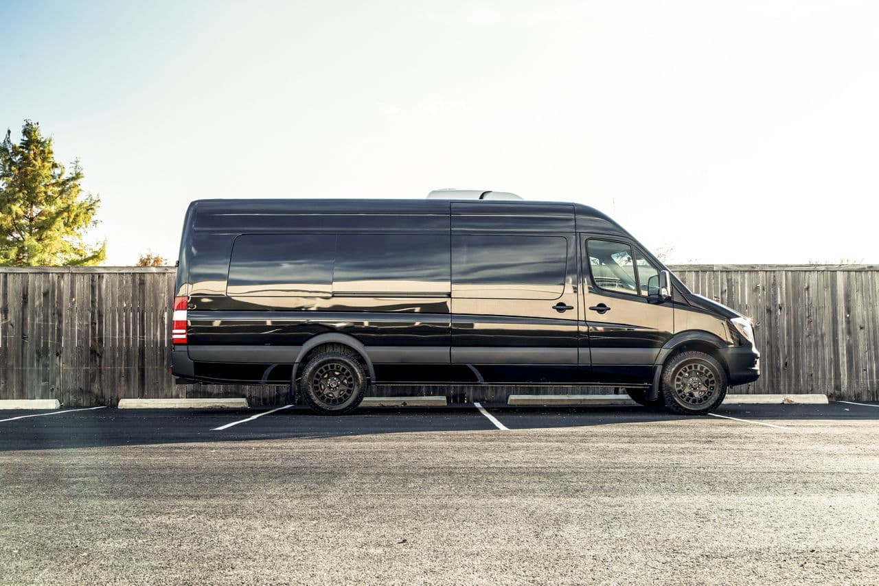 Side profile of 2017 Mercedes-Benz Sprinter with wheels