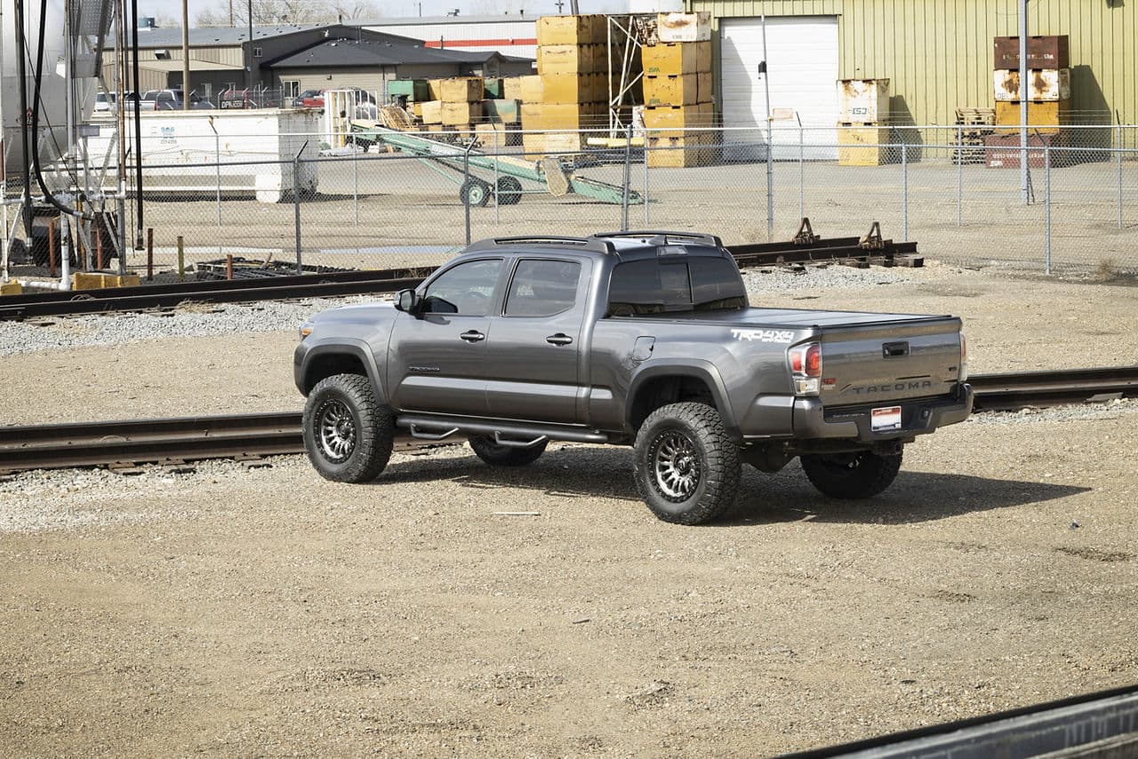 Side profile of 2017 Toyota Tacoma with wheels
