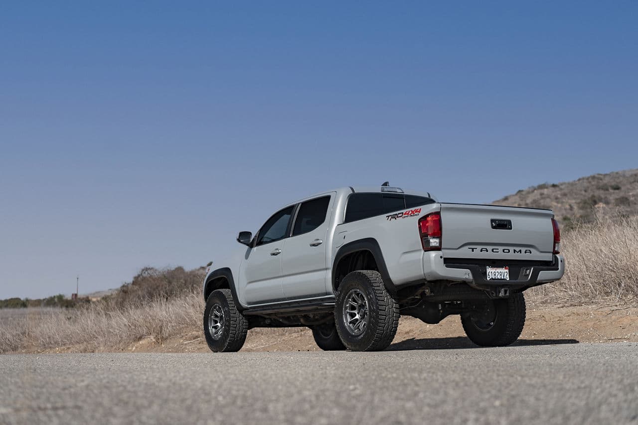 Side profile of 2017 Toyota Tacoma with wheels