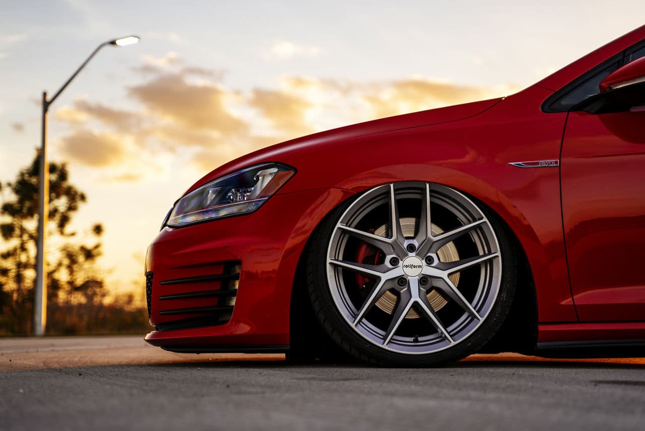 Detail view of 2017 Volkswagen Golf GTI with wheels