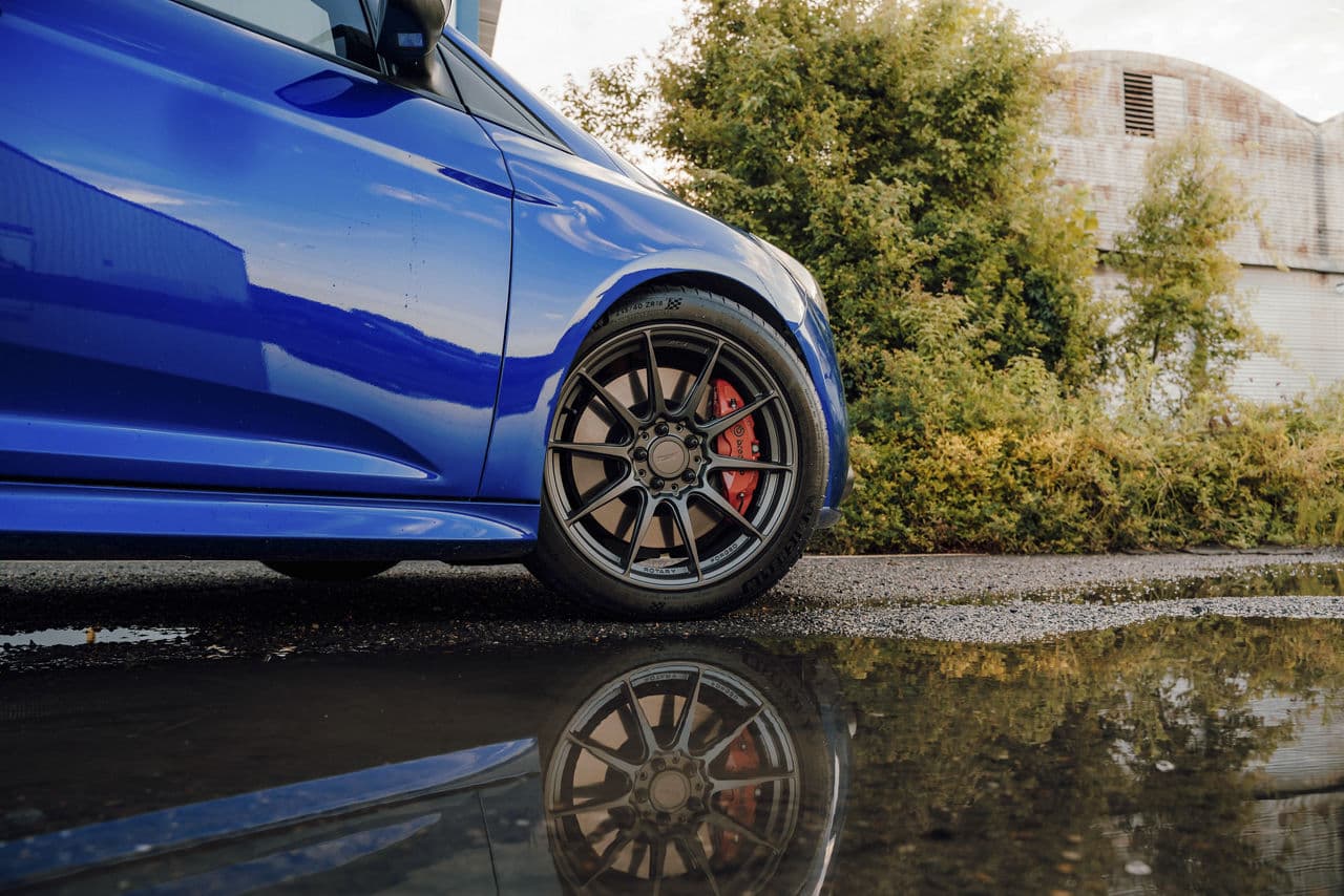 Rear view of 2018 Ford Focus ST with tuner wheels