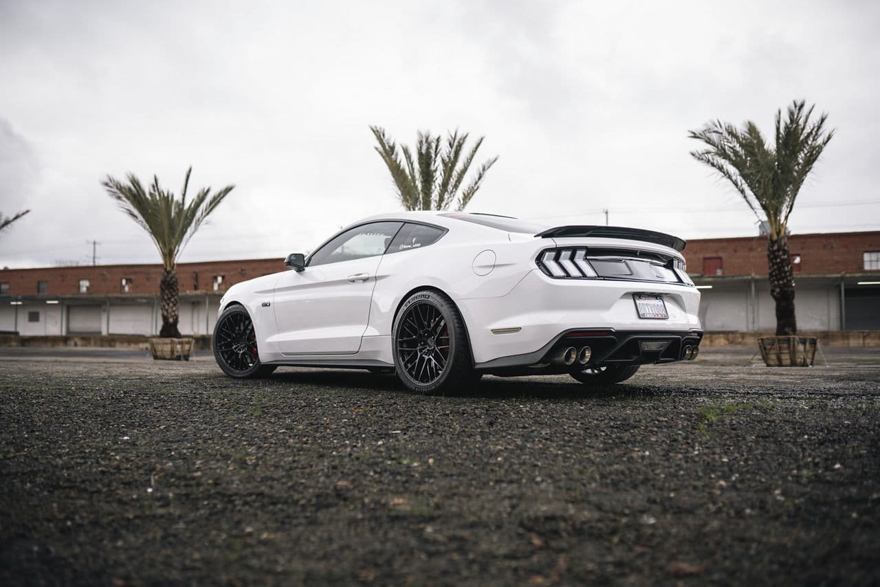 Rear view of 2018 Ford Mustang with wheels