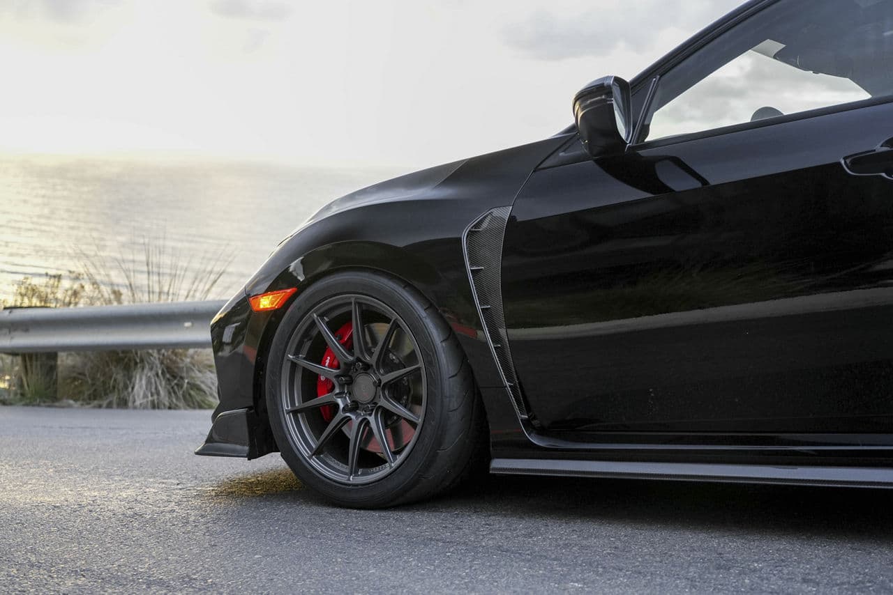 Rear view of 2018 Honda Civic Type R with tuner wheels
