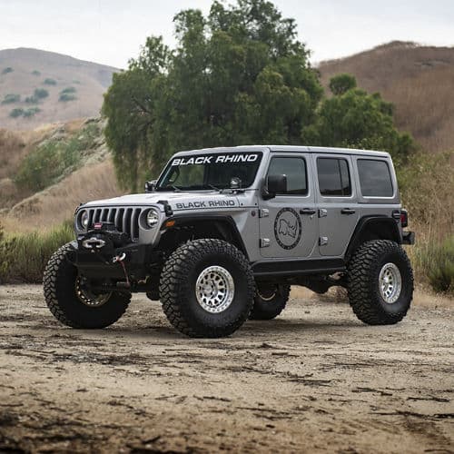 Detail view of 2018 Jeep Wrangler with truck suv wheels