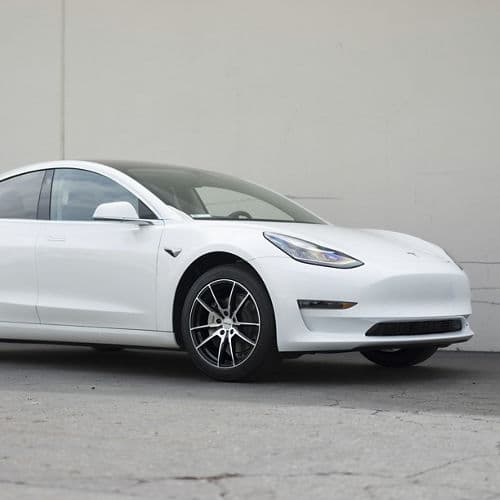 Detail view of 2018 Tesla Model 3 with wheels