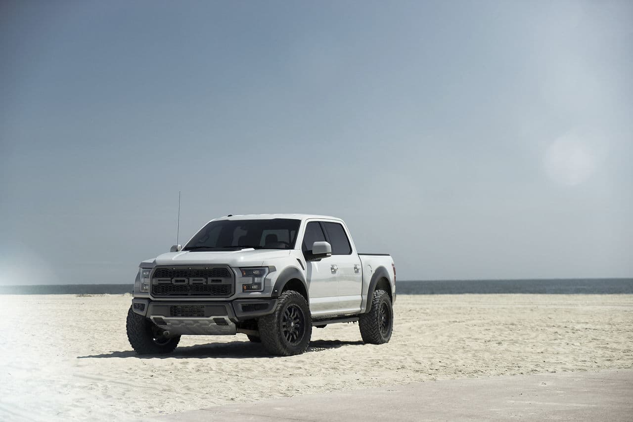 Front view of 2019 Ford F150 Raptor with truck suv wheels