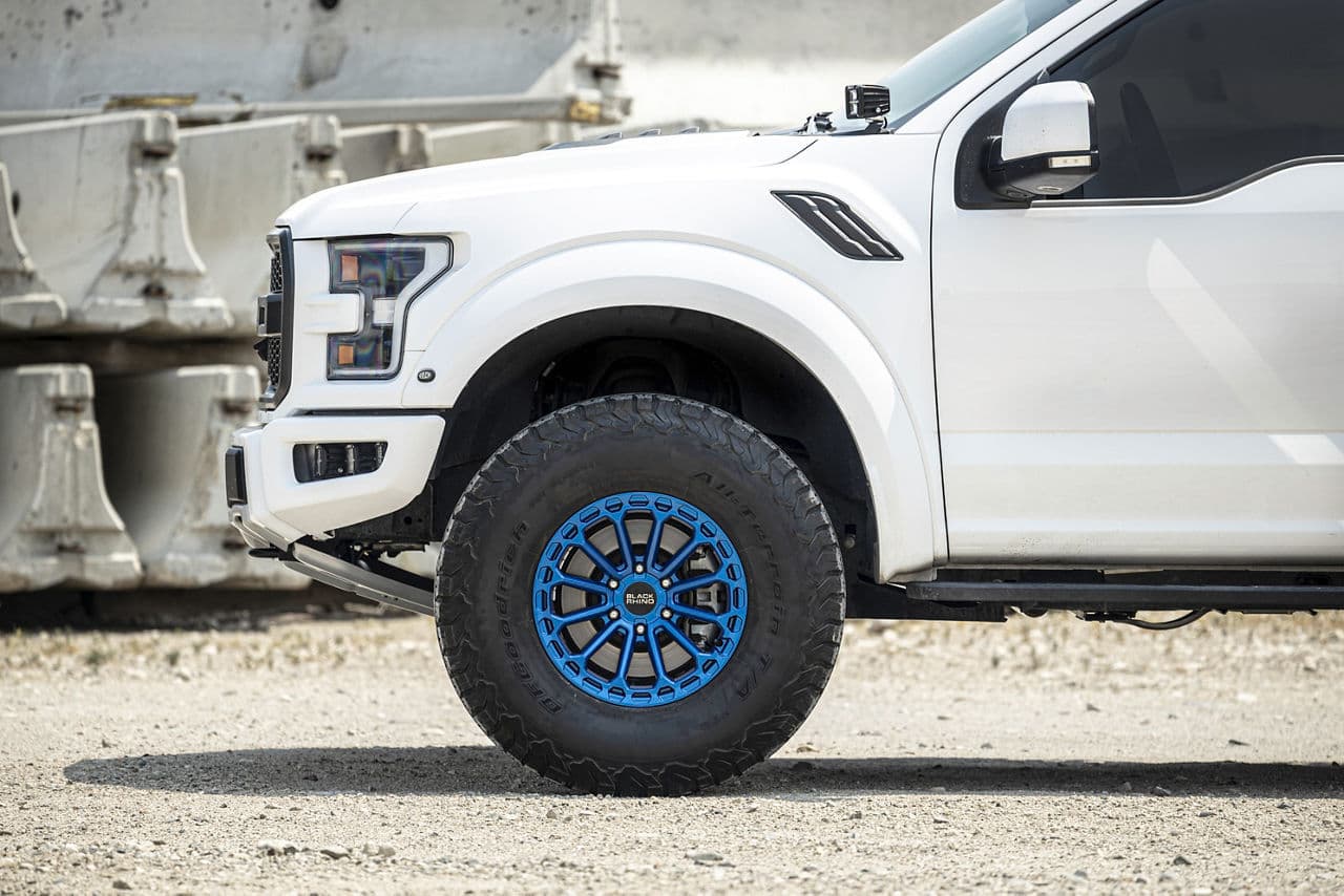 Detail view of 2019 Ford F150 Raptor with vehicle wraps