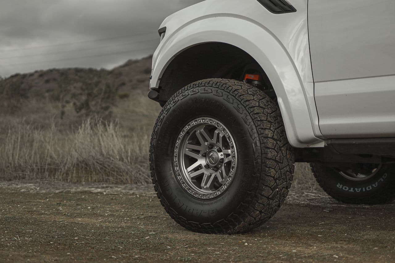 Side profile of 2019 Ford F150 Raptor with wheels