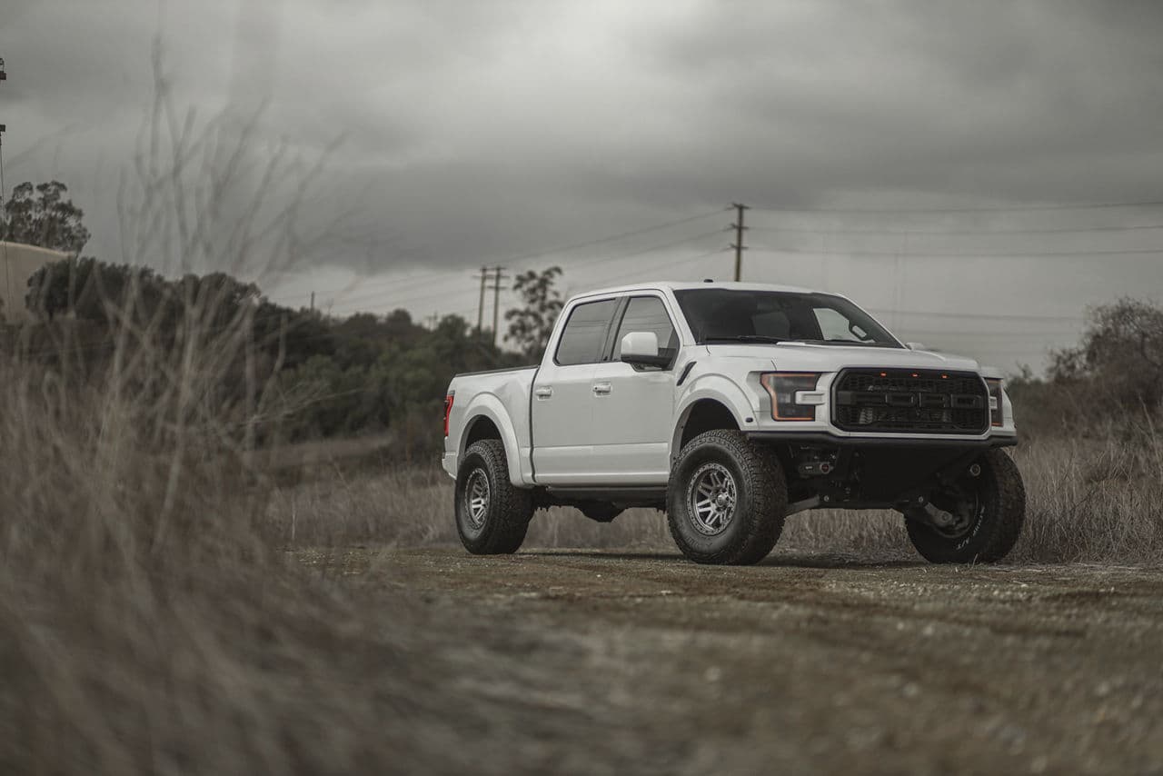 Rear view of 2019 Ford F150 Raptor with wheels