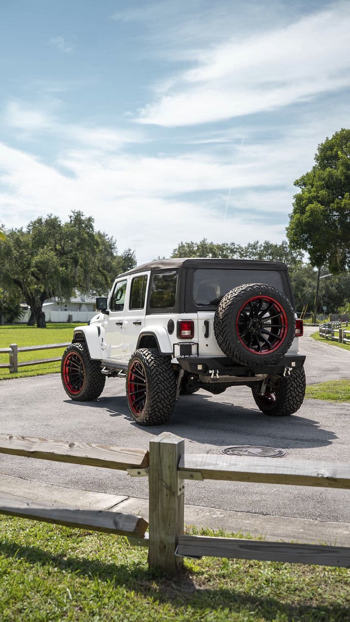 Rear view of 2019 Jeep Wrangler Unlimited Sport with wheels
