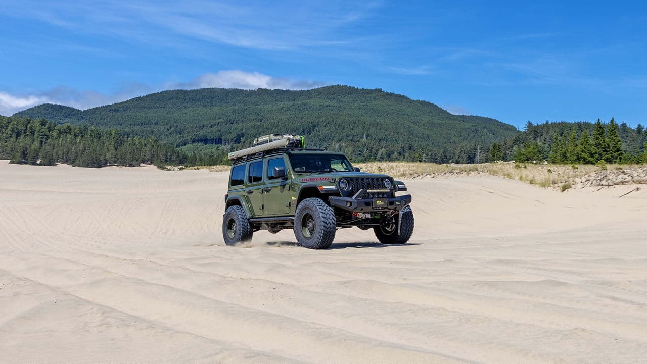 Rear view of 2019 Jeep Wrangler with vehicle wraps
