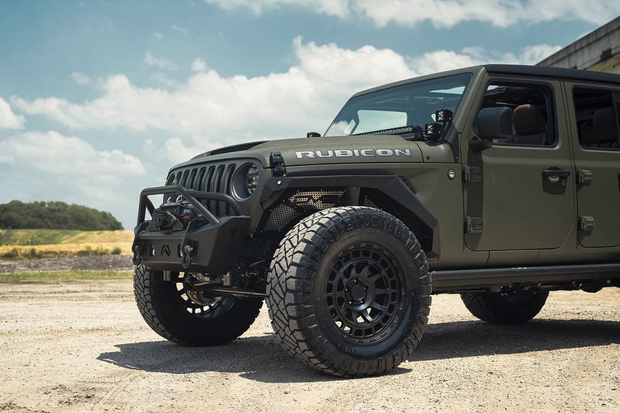 Rear view of 2019 Jeep Wrangler with wheels