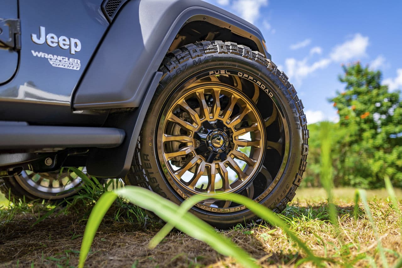 Interior of 2019 Jeep Wrangler with wheels