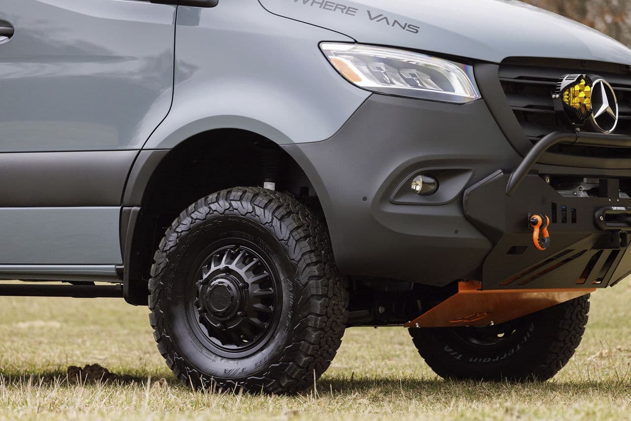Side profile of 2019 Mercedes-Benz Sprinter with wheels