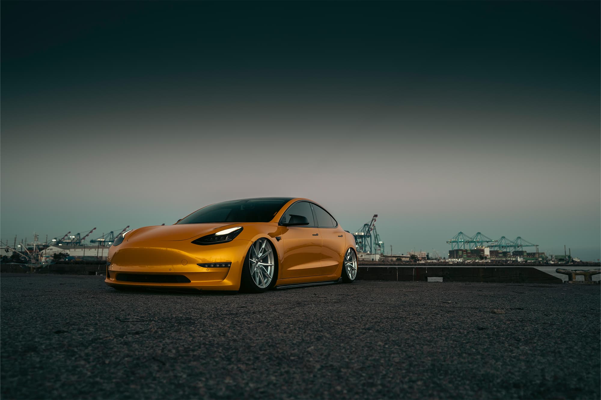 2019 Tesla Model 3 — tuner wheels, front view