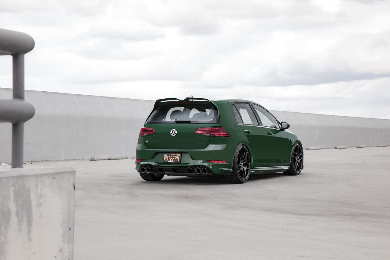 Side profile of 2019 Volkswagen Golf R with wheels