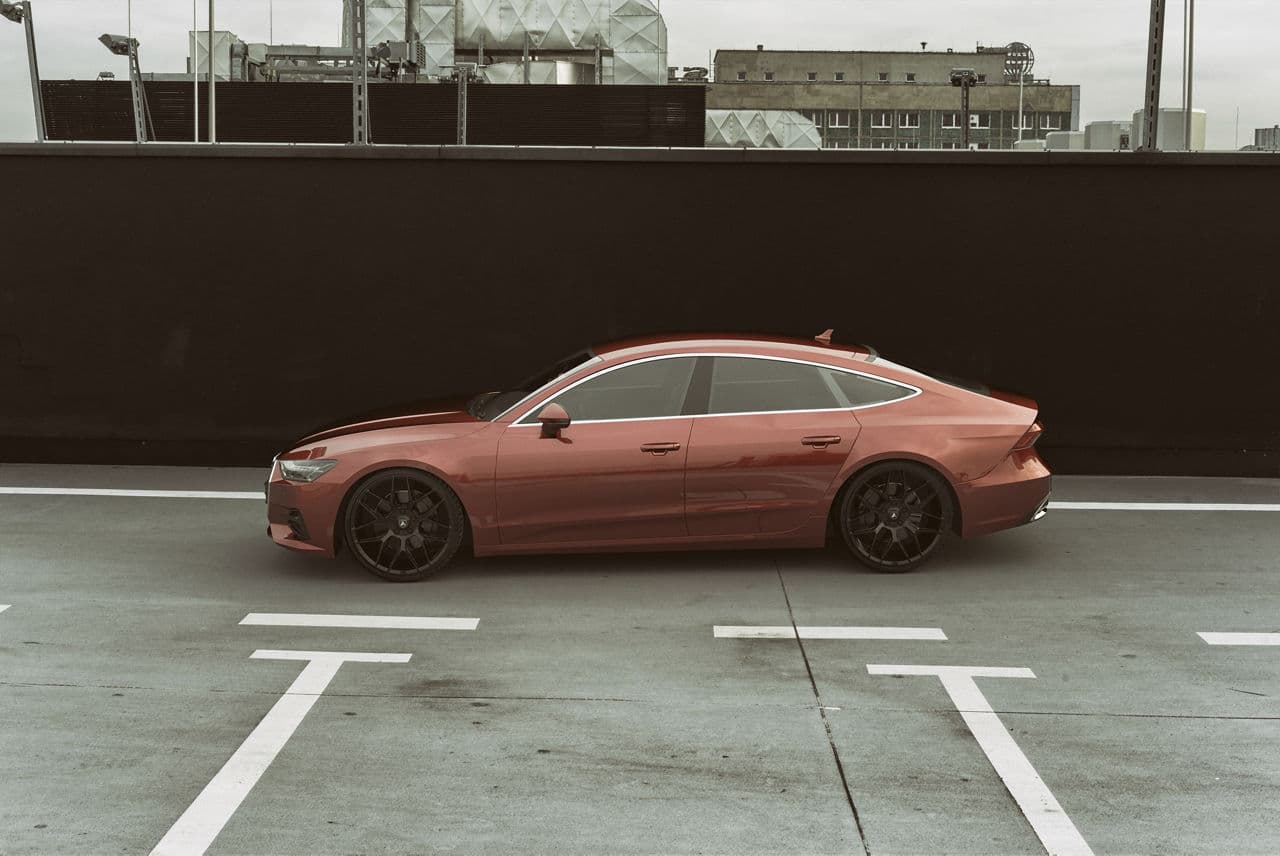 Rear view of 2020 Audi A7 with wheels