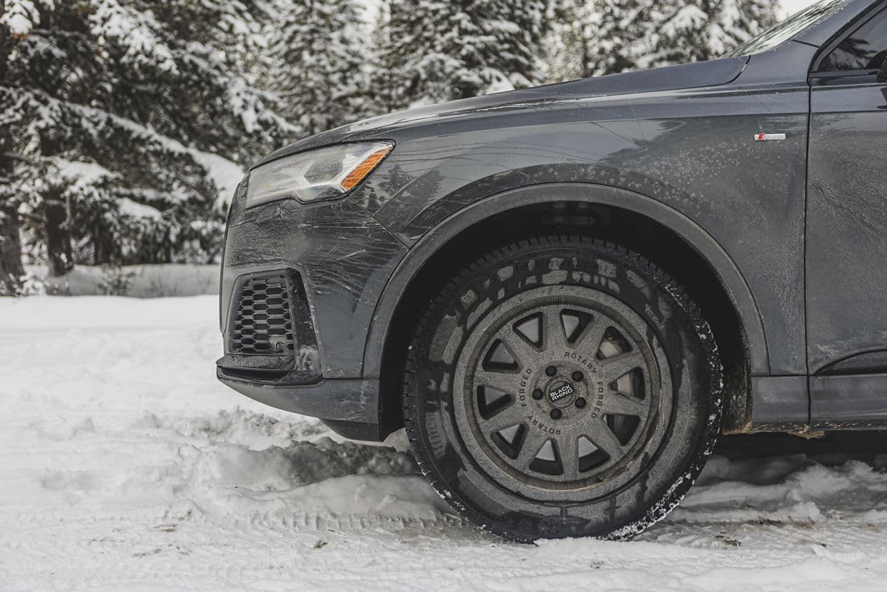 Rear view of 2020 Audi Q7 with truck suv wheels