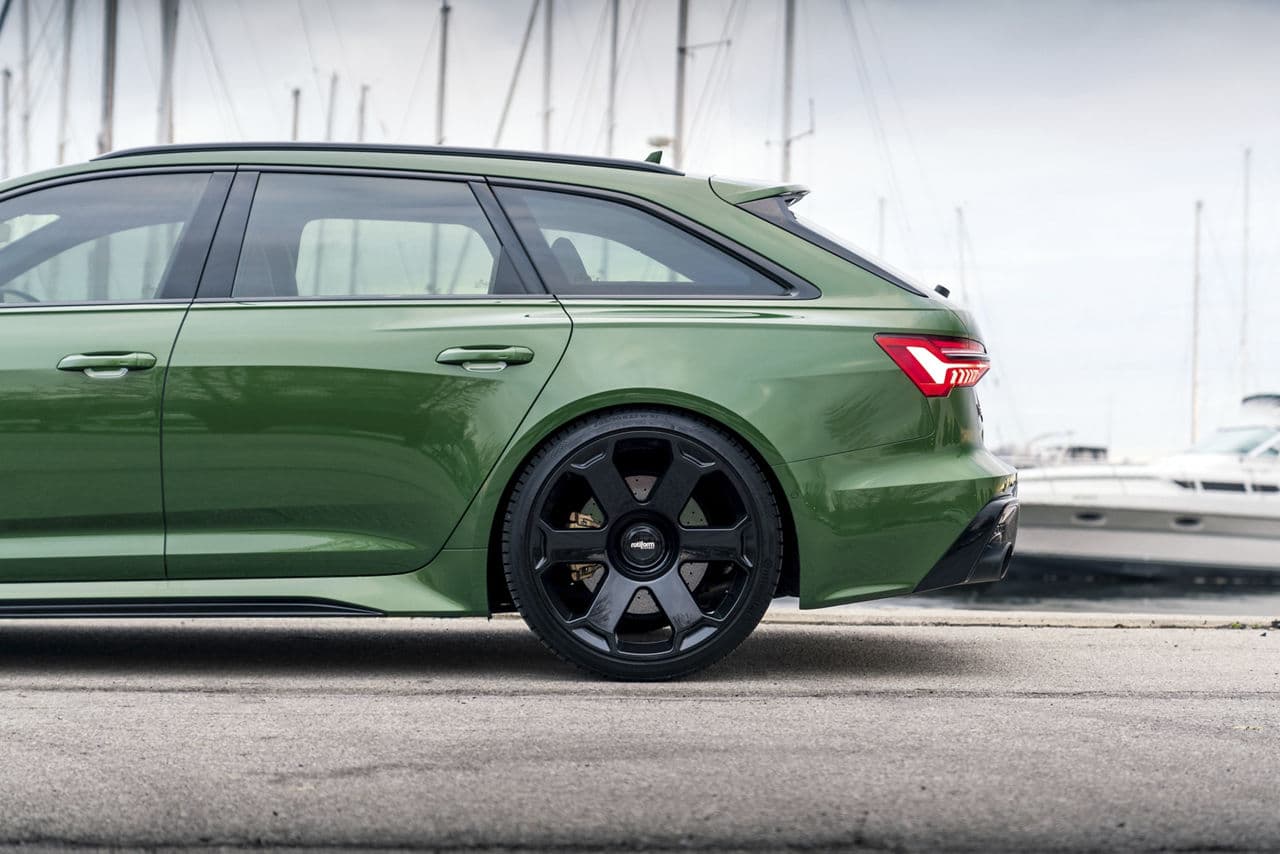 Rear view of 2020 Audi RS6 with wheels