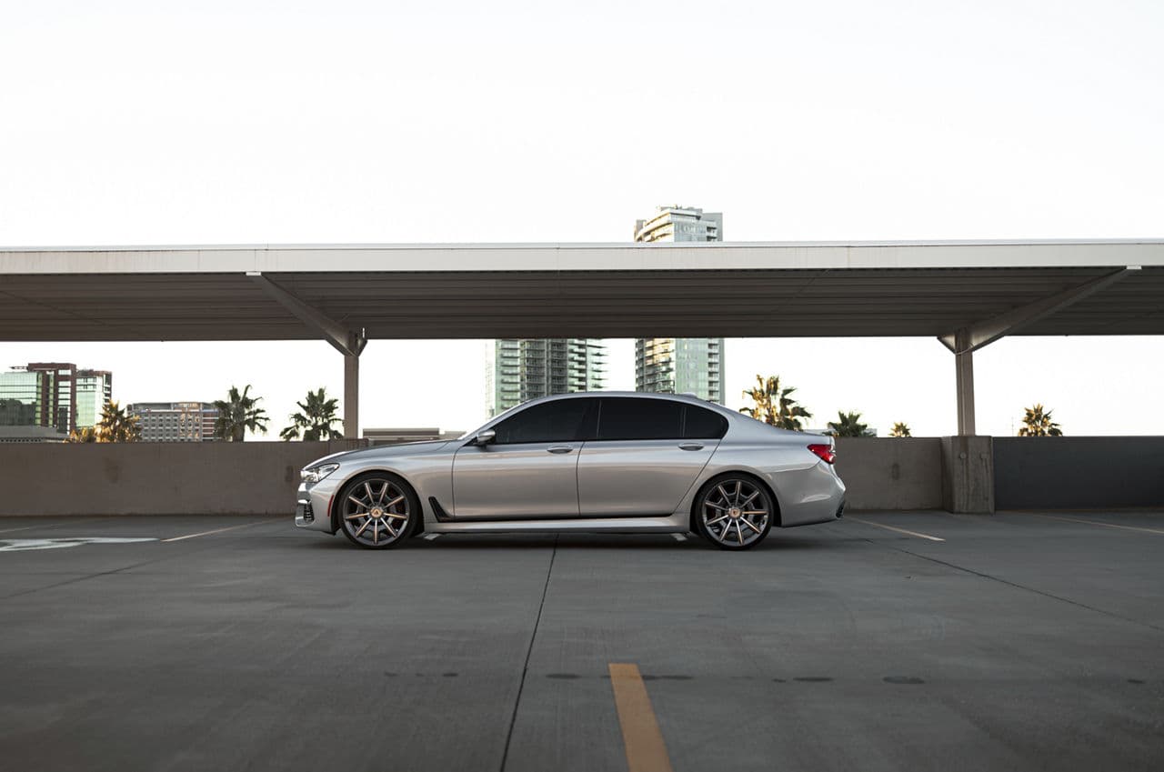 Rear view of 2020 BMW 7 Series with wheels