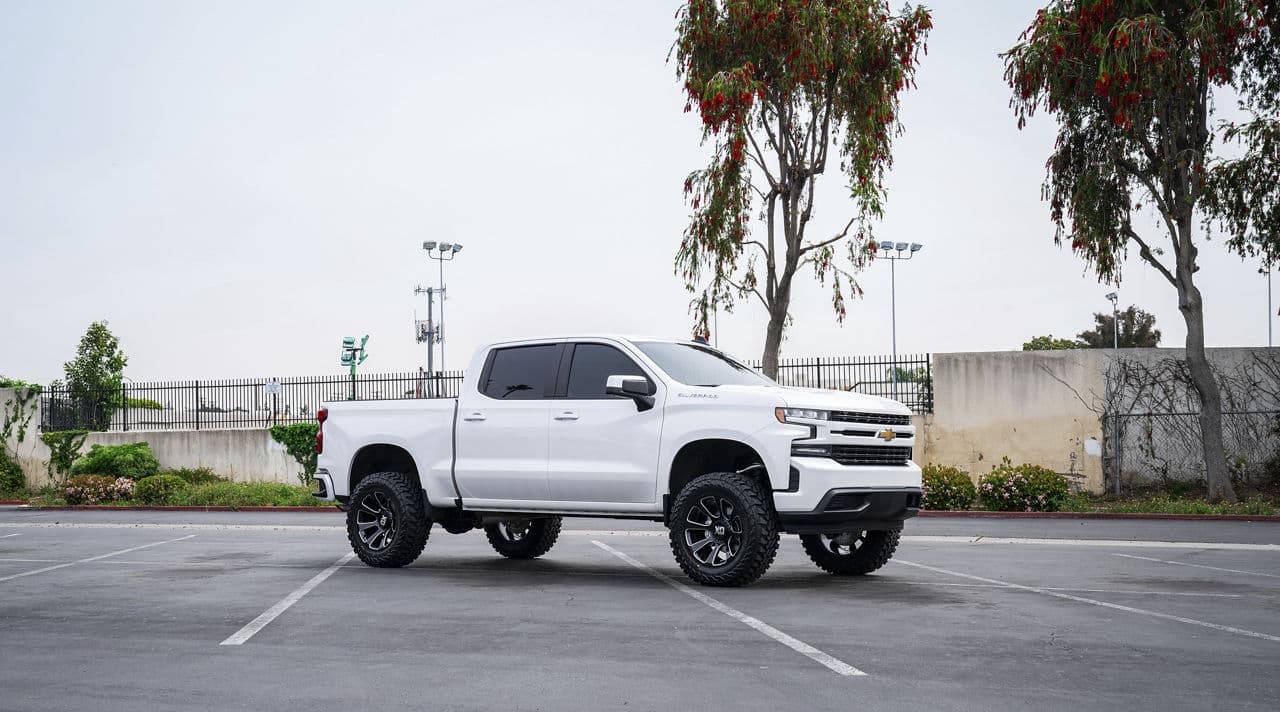 Rear view of 2020 Chevrolet Silverado with wheels
