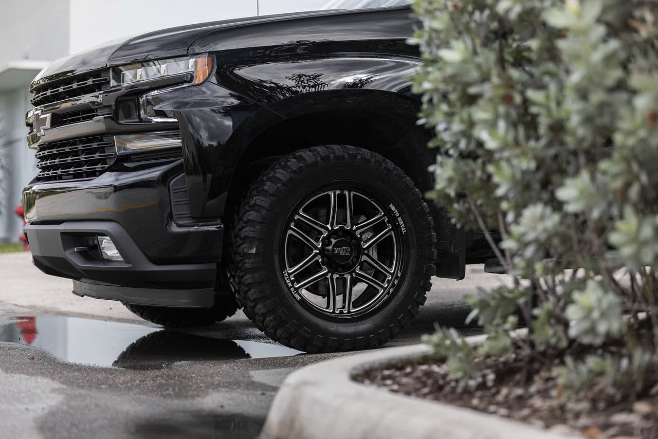 Rear view of 2020 Chevrolet Silverado with wheels