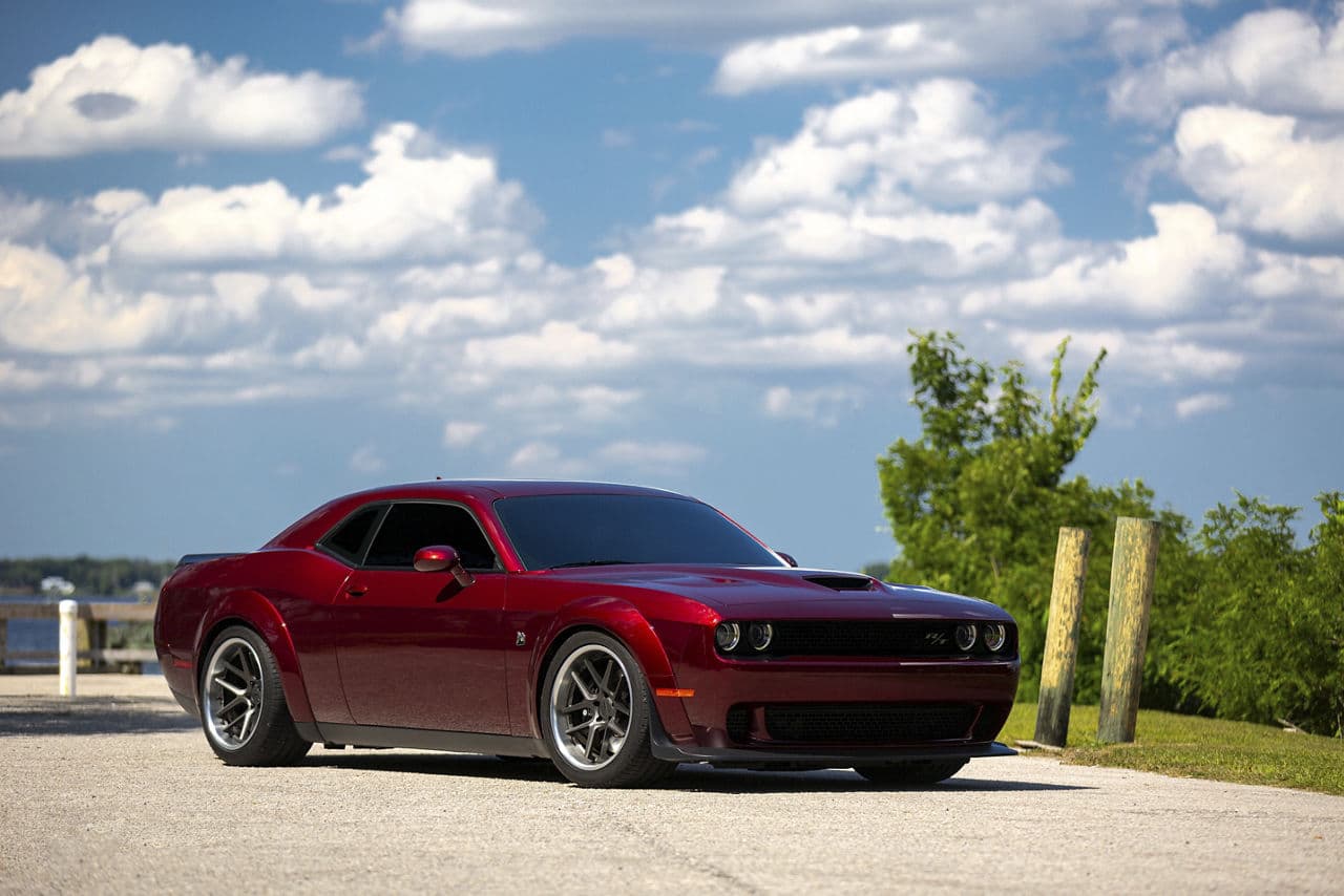 Front view of 2020 Dodge Challenger Scatpack with wheels