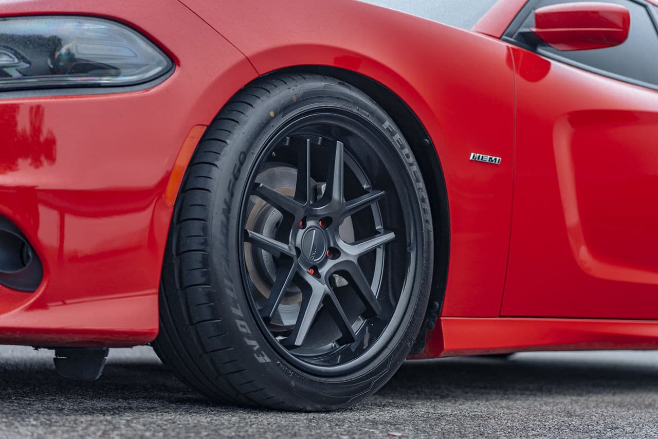 Rear view of 2020 Dodge Charger with wheels