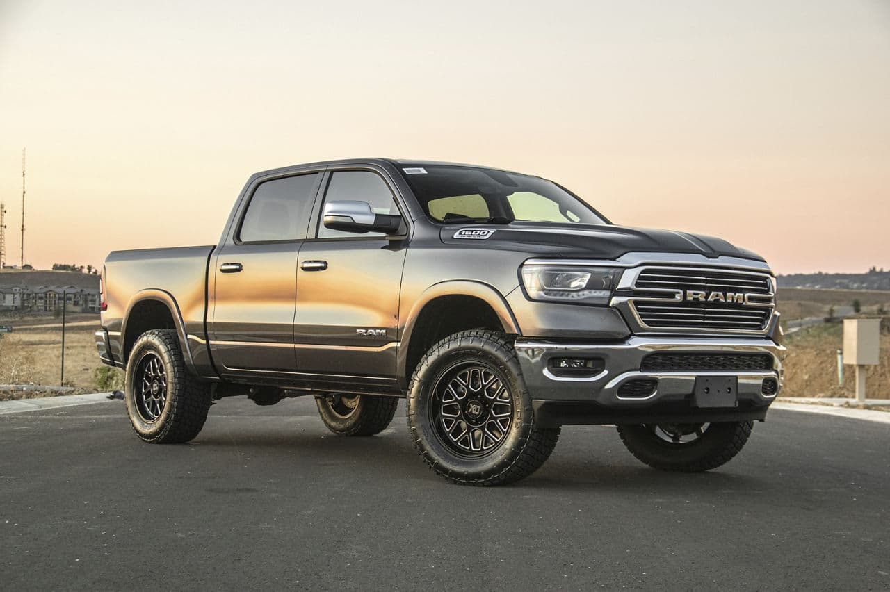 Rear view of 2020 Dodge Ram with wheels