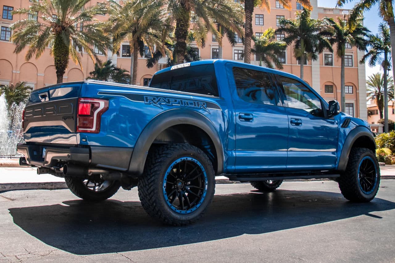 Side profile of 2020 Ford F150 Raptor with truck suv wheels