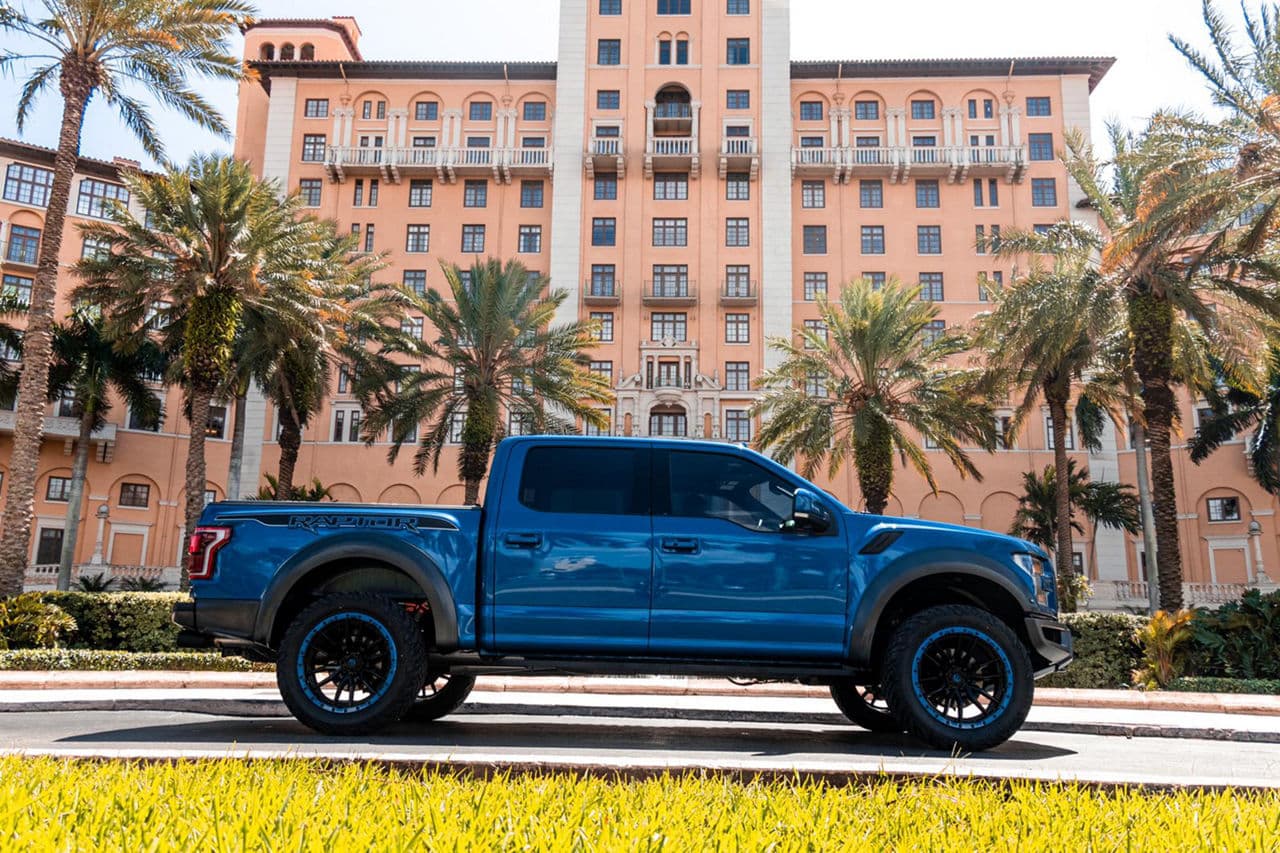 Detail view of 2020 Ford F150 Raptor with truck suv wheels