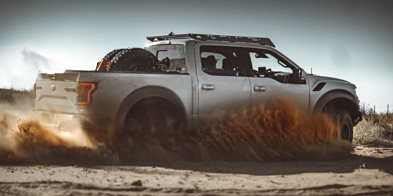 Detail view of 2020 Ford F150 Raptor with wheels