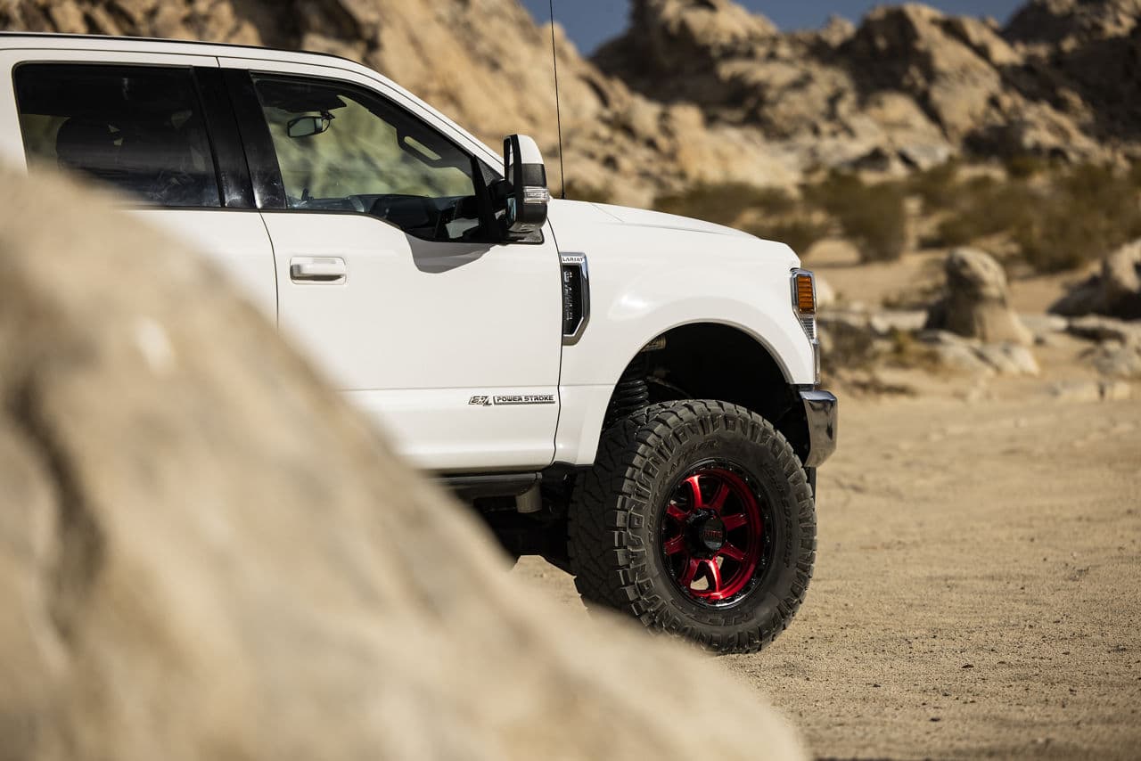 Rear view of 2020 Ford F250 Lariat with wheels