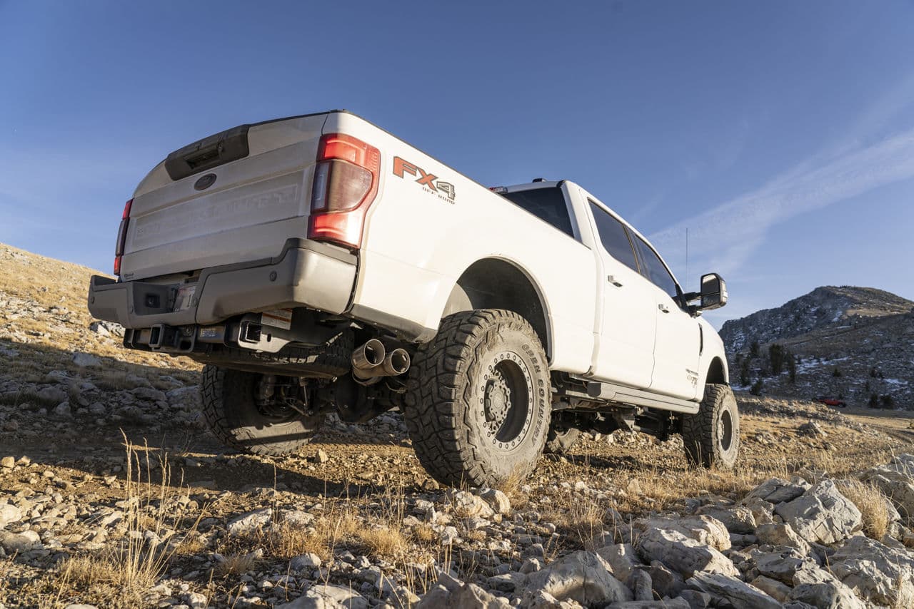 Side profile of 2020 Ford F350 Lariat with wheels