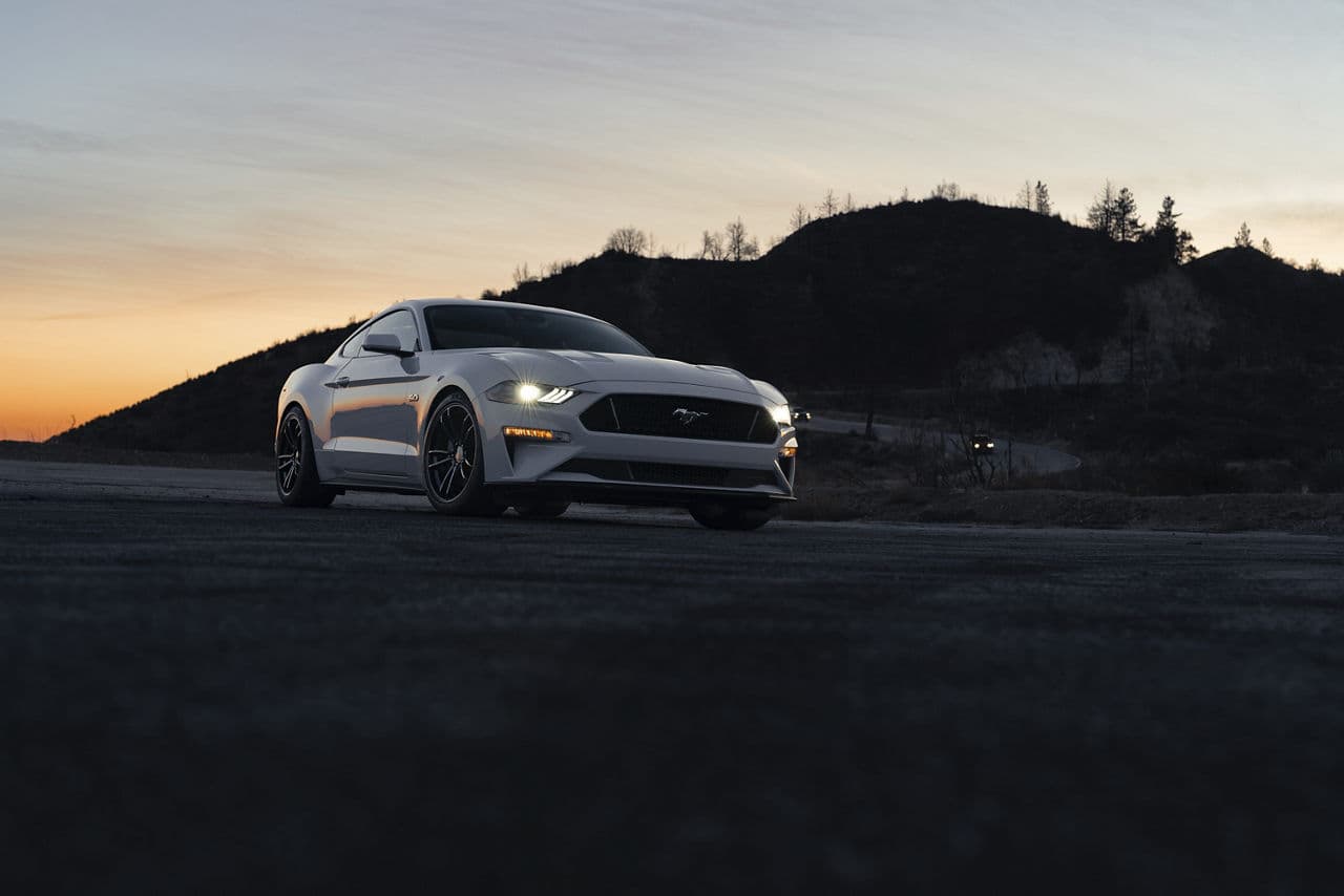 Rear view of 2020 Ford Mustang GT with wheels