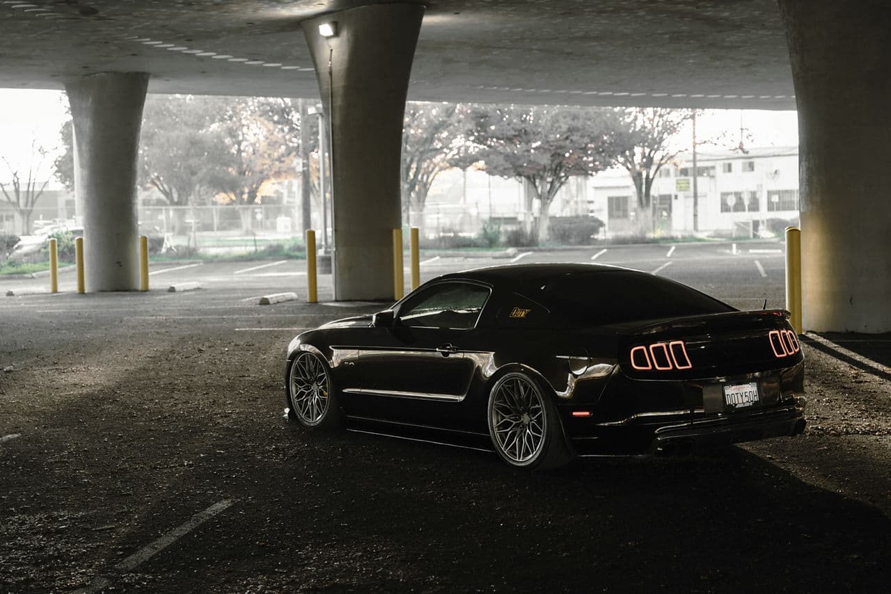 Rear view of 2020 Ford Mustang GT with wheels