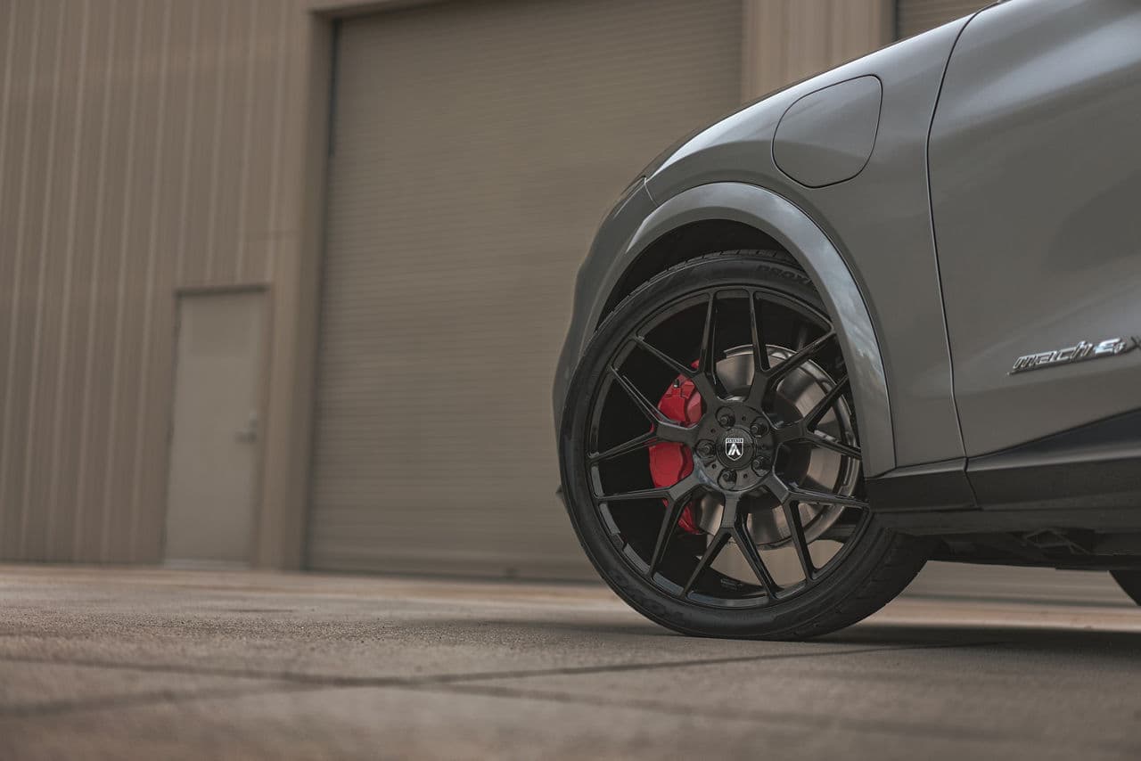 Interior of 2020 Ford Mustang Mach E with wheels