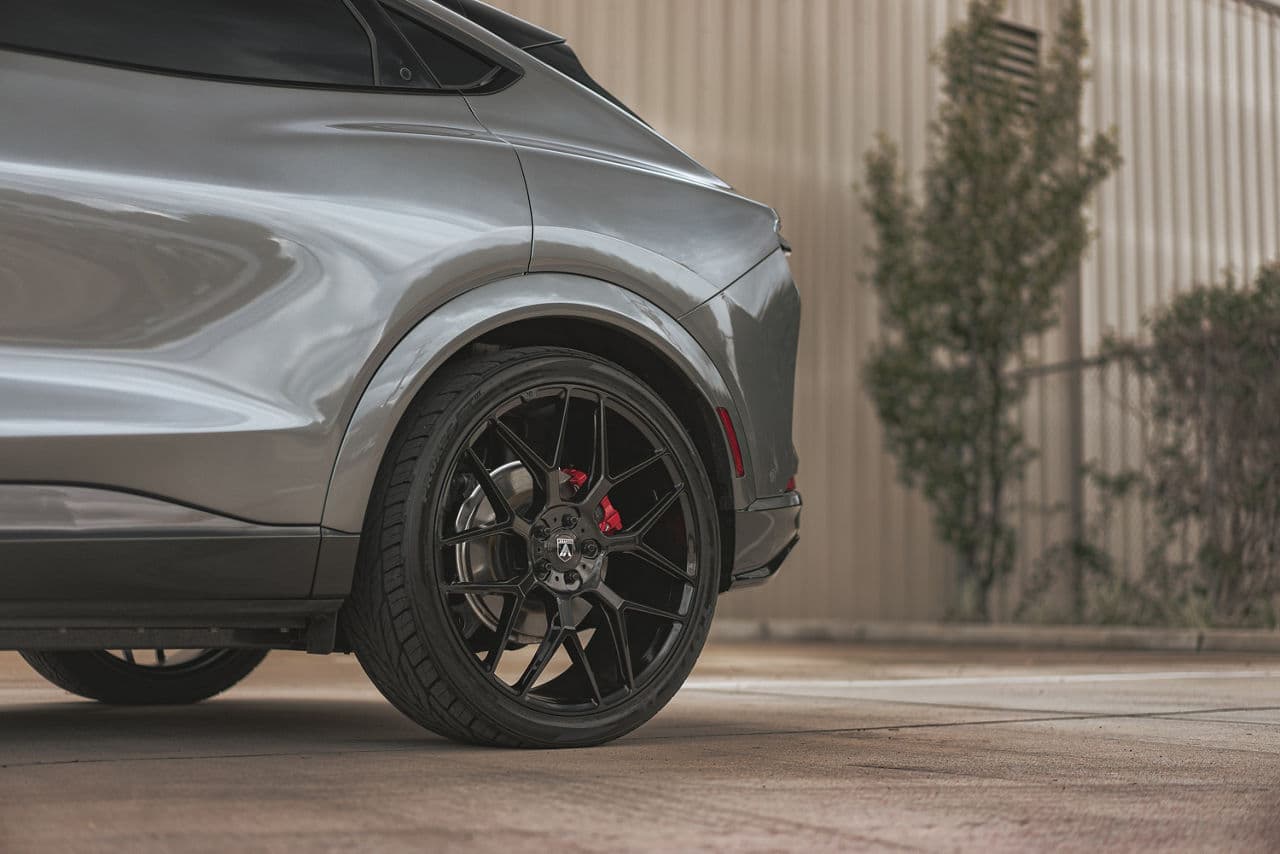 Detail view of 2020 Ford Mustang Mach E with wheels