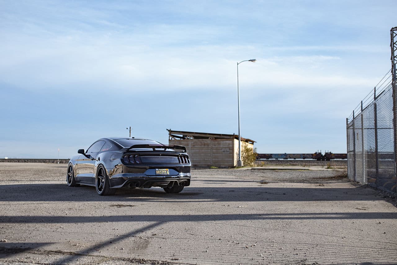 Side profile of 2020 Ford Mustang with wheels