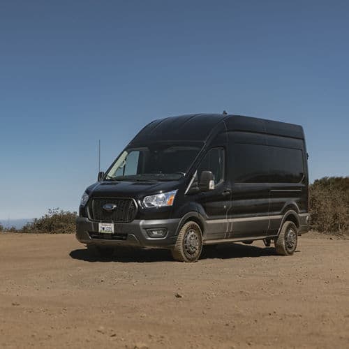 Interior of 2020 Ford Transit with wheels