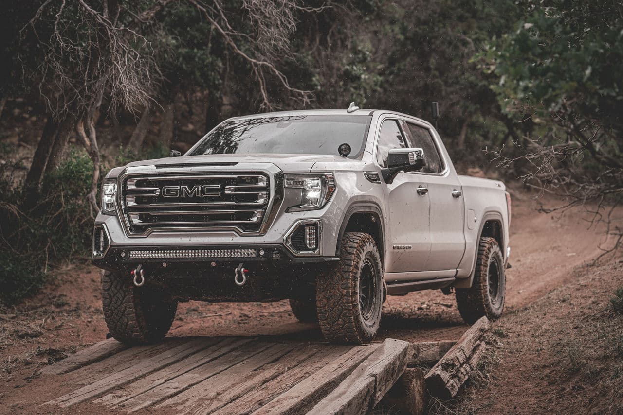 Detail view of 2020 GMC Sierra AT4 with wheels