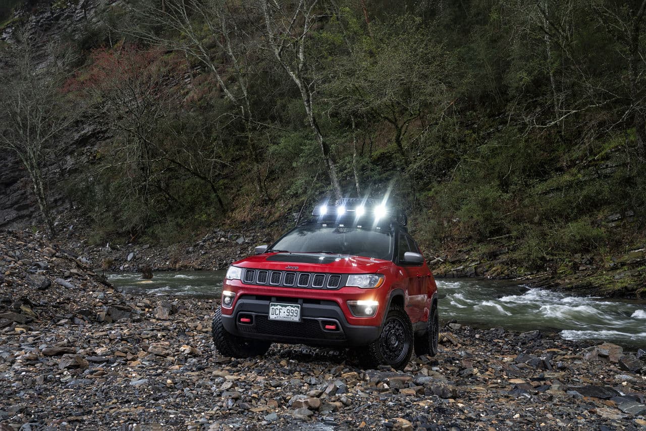 Interior of 2020 Jeep Compass Trailhawk with wheels