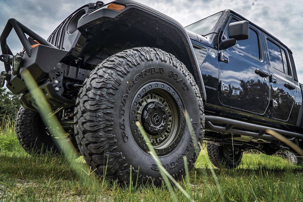 Rear view of 2020 Jeep Gladiator Rubicon with vehicle wraps