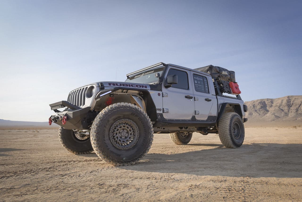 Front view of 2020 Jeep Gladiator Rubicon with wheels