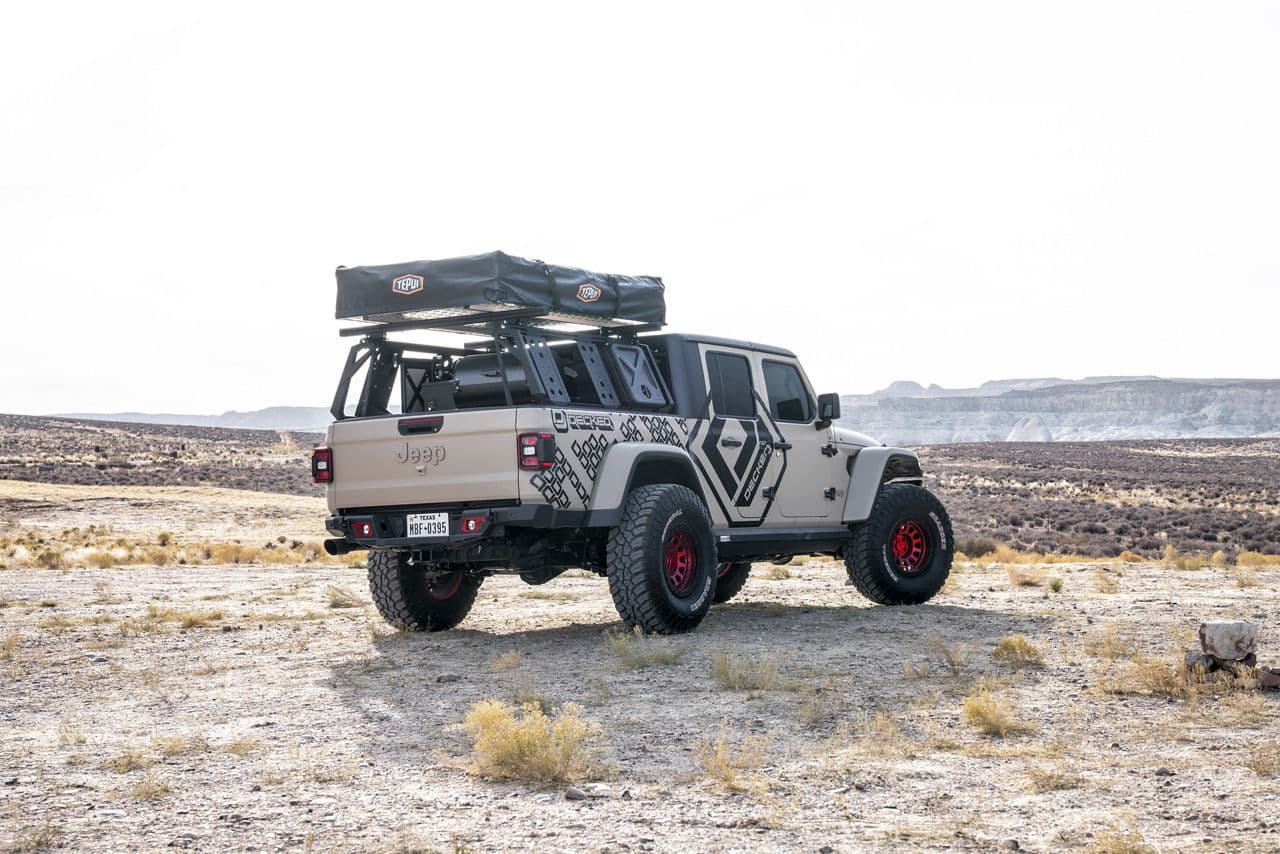 Rear view of 2020 Jeep Gladiator with wheels