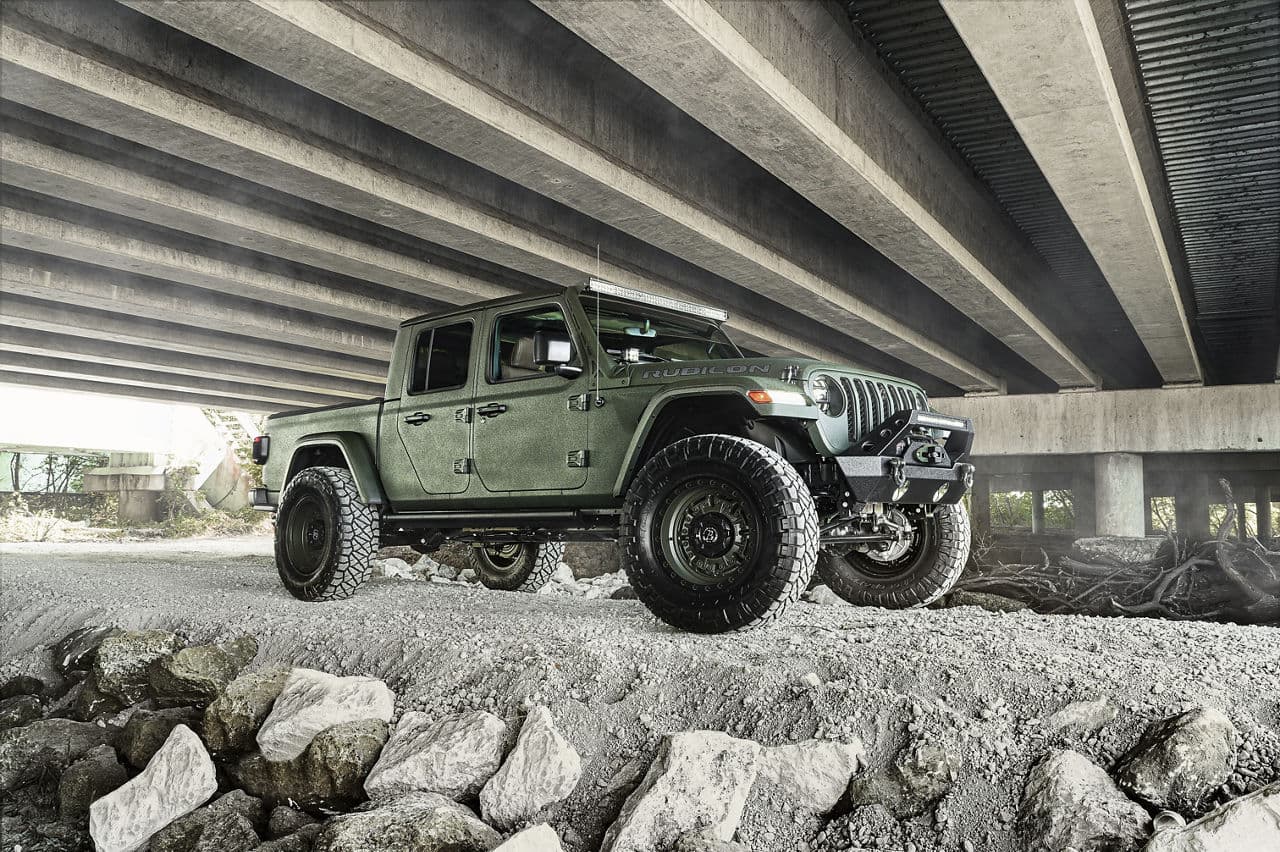 Rear view of 2020 Jeep Gladiator with wheels