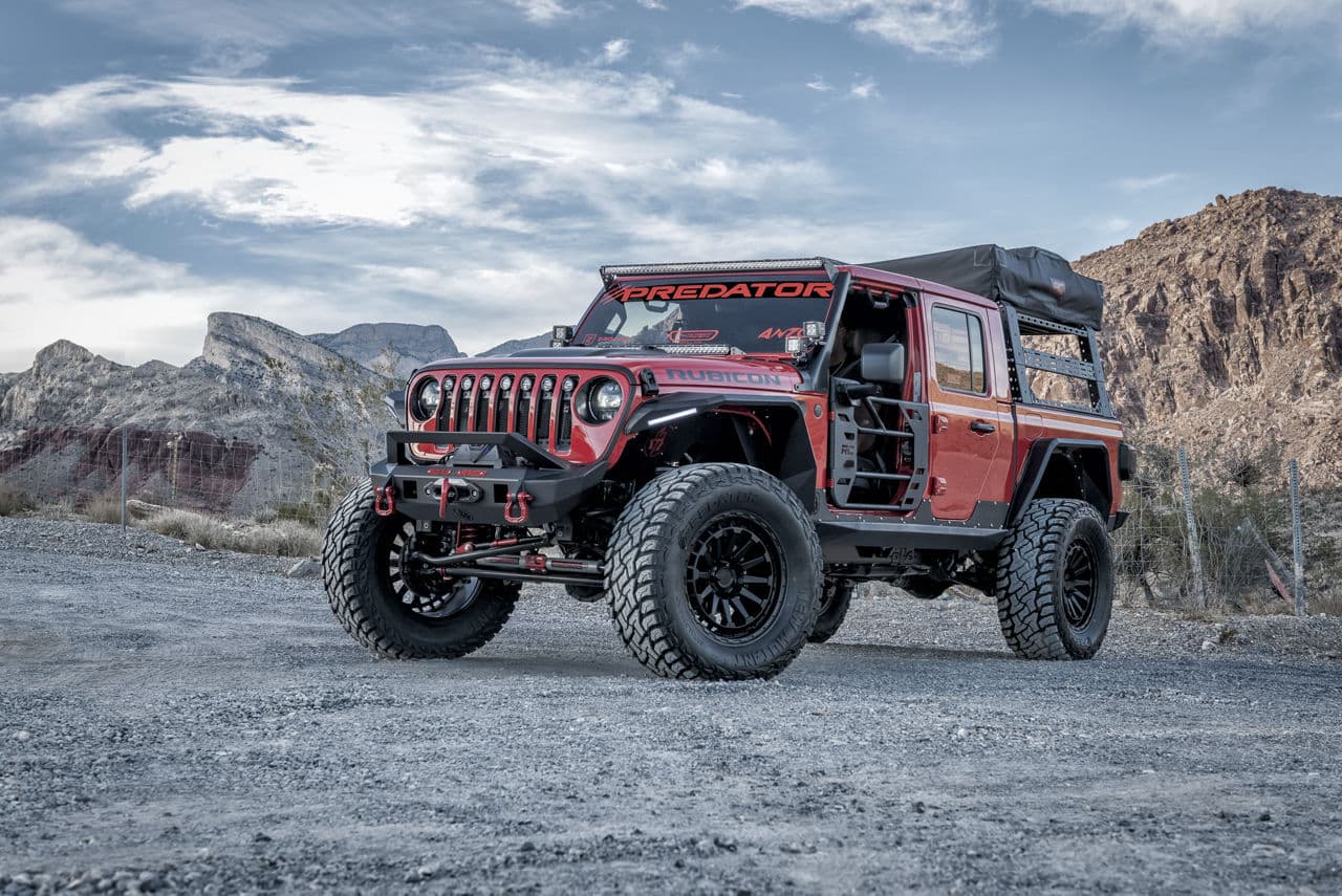 Rear view of 2020 Jeep Gladiator with wheels